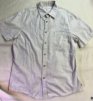 ROWM Men’s Beige Textured Cotton Button Front Camp Casual Shirt Beach L (B10)